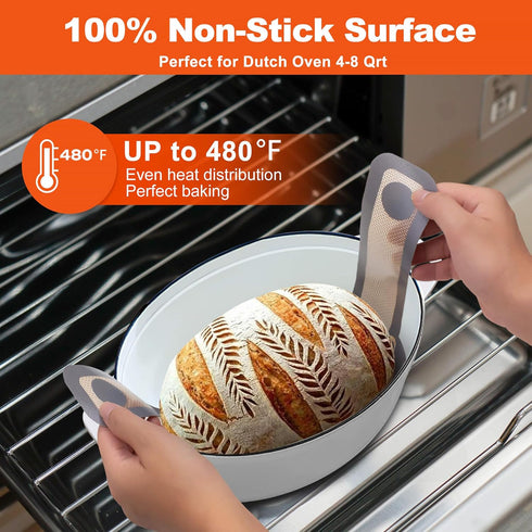 Silicone Bread Sling Oval - Non-Stick Reusable Baking Mat for Dutch Oven with Long Handles, 2 pcs Gray