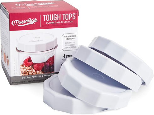 Masontops Tough Tops, Ball Wide Mouth Mason Jar Lids, BPA-Free White Plastic Leakproof