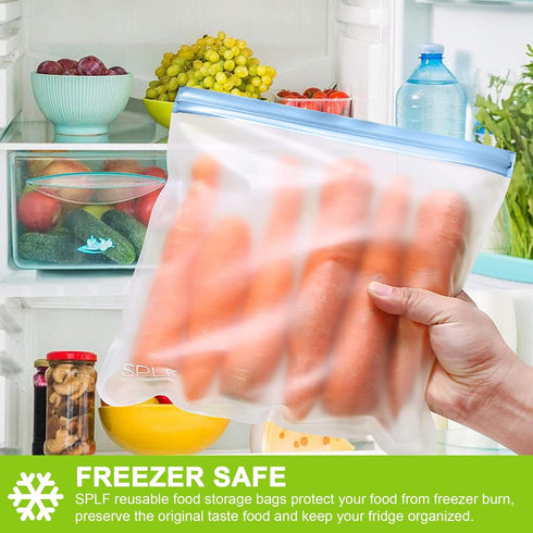 SPLF 12 Pack Silicone Reusable Bags, Dishwasher Safe, Leakproof Freezer Bags, BPA Free for Lunch and Food Travel
