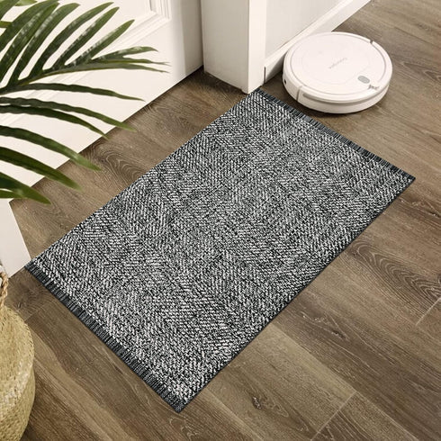 LEEVAN Washable Bathroom Rug, 2'x3' Black Woven Entryway Rug Front Door Mat Cotton Small Kitchen Rugs, Modern Reversible Laundry Room Farmhouse Carpet for Foyer Front Porch Decor by LEEVAN