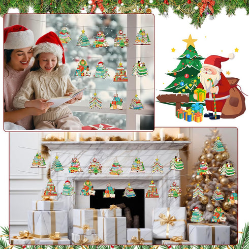 24Pcs Christmas Wooden Book Ornaments Book Lovers Gifts Xmas Tree Reading Ornament Bookshelf Hanging Wood Signs Crafts