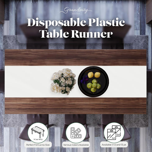 6 Pack 14 108 Inch. White Premium Disposable Plastic Table Runner x Table Runner for Dinner Parties & Events by