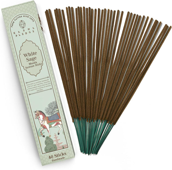 White Sage Masala Incense Sticks, Organic Hand Rolled Natural Herbs, 40 Sticks, 45-60 Min Burn Time, Spiritual Gifts