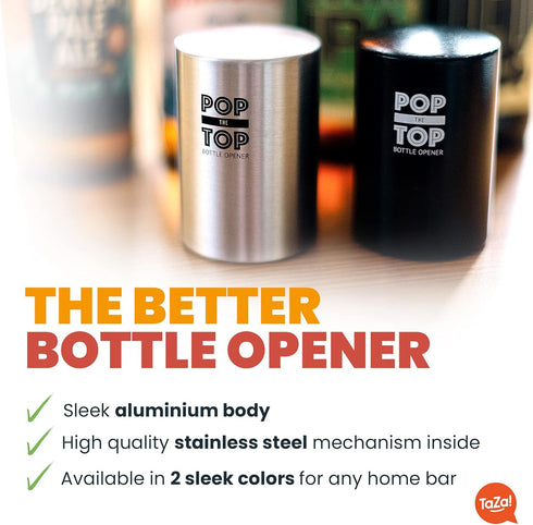 Pop-the-Top Beer Bottle Opener (Black) - Automatic Cap Remover, Push Down Bar Tool, Fun Gadget