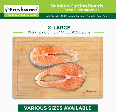 Bamboo Cutting Boards for Kitchen with Juice Groove, Extra-Large Wood Cutting Board, 17.5 x 12-inch