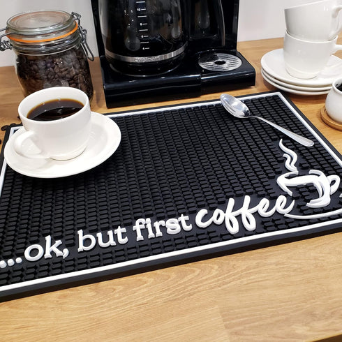 New Mungo Coffee Bar Mat, Coffee Bar Accessories for Station Decor, Rubber Mat, 18”x12” - Ok, But First Coffee