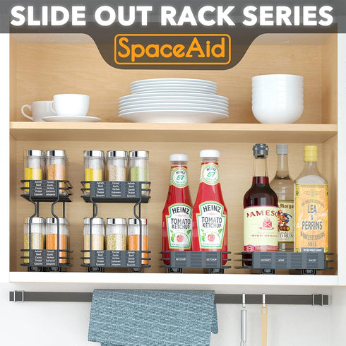 SpaceAid Pull Out Spice Rack Organizer for Cabinet, Heavy Duty Slide Out Kitchen Organizer with Labels, 4.5" W x 10.75"
