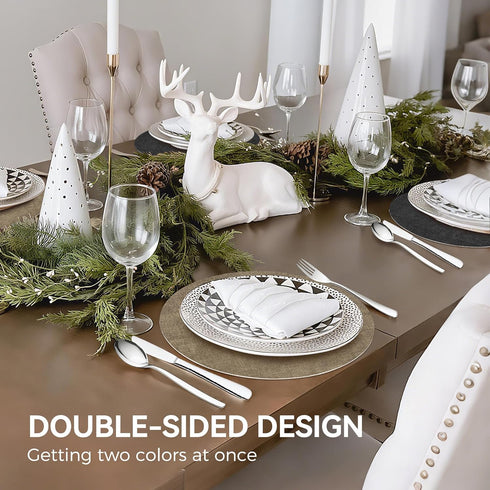 13" Set 6, Round Placemats of NCUE Dual-Sided Faux Leather Heat Resistant Table Mats, Waterproof Oilproof Washable