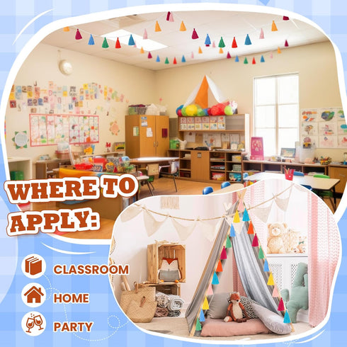 WILLBOND 4 Pcs Rainbow Tassel Garland, Boho Classroom Decor for Kids Room Birthday Party Baby Shower