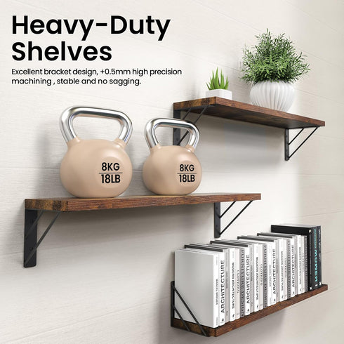 23-in BAYKA Floating Wall Shelves, Rustic Wood Wall Shelves for Bedroom, Bathroom, Kitchen & Living Room, Display Shelf