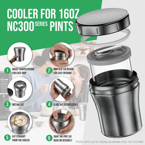 Icy Nest 2 Pack NC299 NC300 NC301 Frozen Ice Cream Pint Cooler for Ninja Creami, Vacuum Insulated Double Wall Stainless
