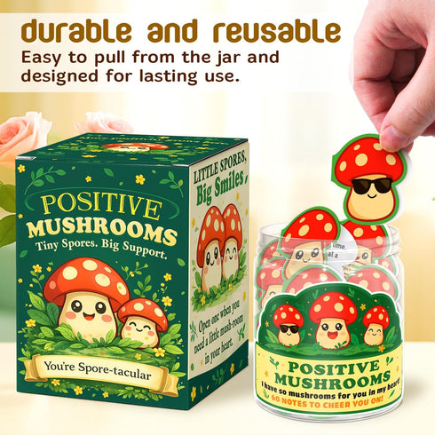 60 Mushroom Gifts for Women - Positive Mushroom Cards Jar, Daily Affirmation Cards For Womens, Girls - Emotional