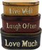 CVHOMEDECO. Primitives Vintage Oval “Live Well, Laugh Often, Love Much” Cardboard Nesting Boxes, Set of 3