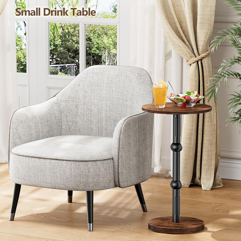 Drink Table, Small Round Side Table for Small Spaces, Modern Accent Round End Tables with Metal Leg, Thickened Wood
