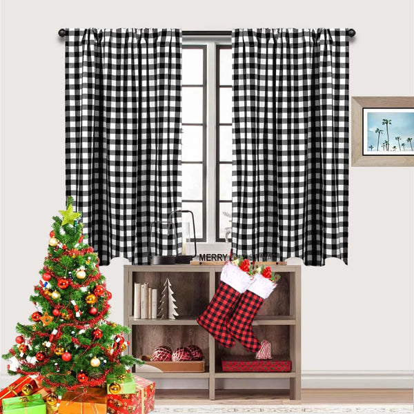 Buffalo Check Curtains, Blackout Buffalo Plaid Curtains for Living Room, 36x36inch, 2 Pack (Black White)