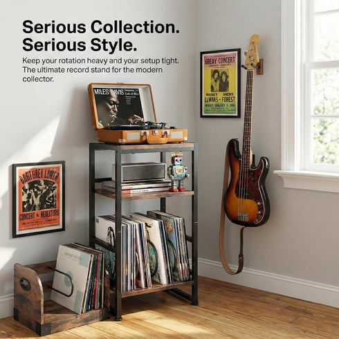 Stand,3-Tier 120 Albums,28" Record Player Record Player Table with U-Shaped Vinyl Storage Up to H End Table Turntable