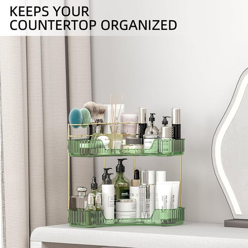 2 Countertop, Tier Corner Bathroom Organizer Vanity Makeup Organizer with Brush Holder, Space-Saving Skincare Storage