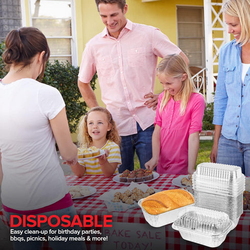 Stock Your Home Disposable Aluminum Mini Loaf Pans with Lids, 1 lb (50 Pack) for Cake, Bread Packaging