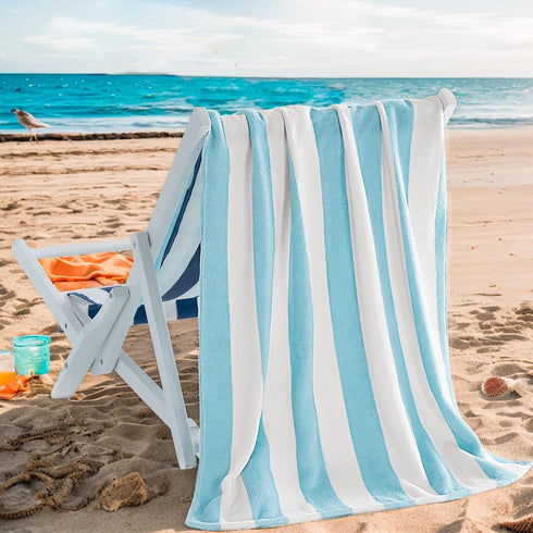 Touchat 4 Pack Cabana Stripe Beach Towels, 30 by 60 Inches Oversized Microfiber Towels Set for Pool, Kids and Adult,