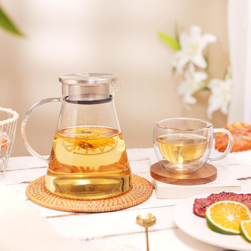 30.5oz/900ml CNGLASS Glass Teapot Stovetop Safe,One-Touch Clear Tea Kettle,Blooming and Loose Leaf Tea Maker