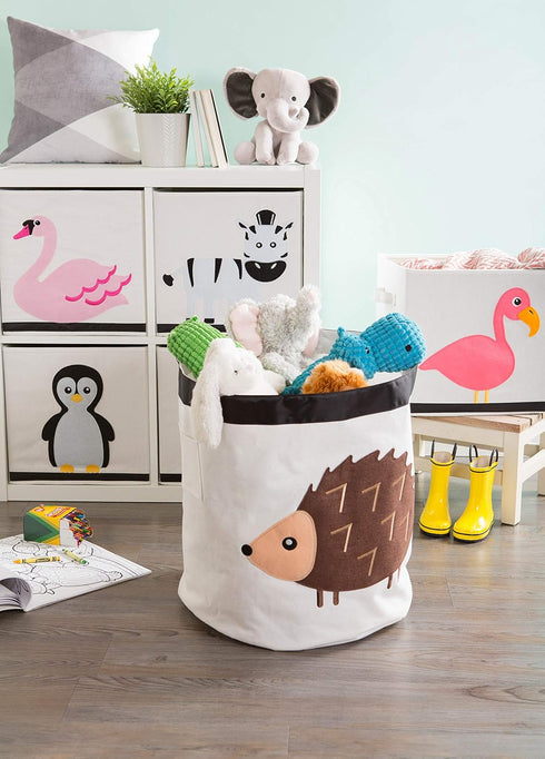 Collapsible Storage Bin Basket for Bedroom, Nursery, Playroom, 17x18" Diameter - Hedgehog