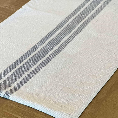 Market Place Gray Grain Sack Stripe Table Runner, 13" x 54", Gray and Cream Farmhouse Style Tabletop D cor