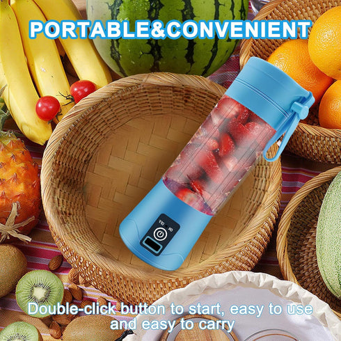 Portable Personal Blender for Shakes and Smoothies, USB Rechargeable Mini Juicer, 380ML Travel Bottles (Blue)