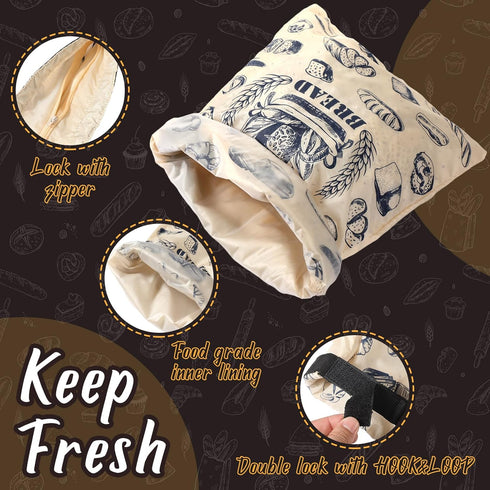 2 17" 12" Pcs Bread Bags for Homemade Maker Gift Zipper Reusable Beeswax Bread Storage Bags with Lining Large Freezer