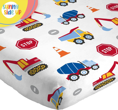 Set 3 Set Sunny Side Up Construction Zone Twin Sheet - Piece Kids Bedding Includes Pillow Cover - Super Soft Trucks