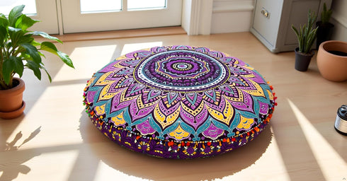 32 Inch INDIAN CRAFT CASTLE ICC Meditation Floor Pillow Cover, Round Large Pillow Cover Seating for Adults, Bohemian