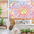 Ohjijinn Pastel Pink Burning Sun Tapestry - Mystic Celestial Sun and Moon with Stars - Psychedelic Tie Dye Wall Hanging