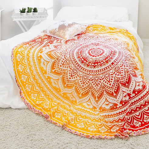 Popular Handicrafts Round Tapestry with Tassel - Hippie Mandala Bohemian Wall Hanging, 70 Inches, Green