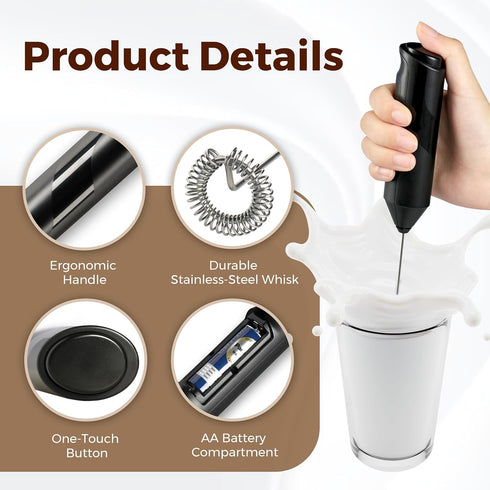 HealSmart Milk Frother Handheld, Battery Operated Whisk Maker with Stainless Steel Stand for Coffee, Lattes