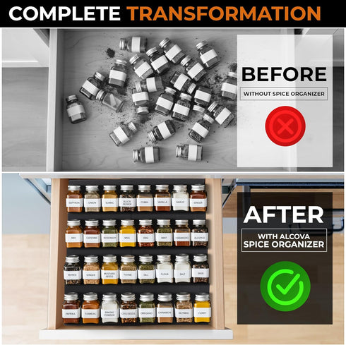 ALCOVA 4 9" 18", Countertop 8 Pack Spice Drawer Organizer, Tier Expandable Spice Rack for Drawer from to Spice