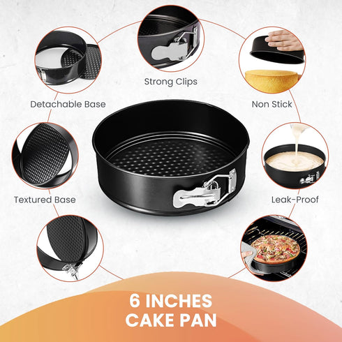 RFAQK Non-Stick 6 Inch Cake Pan with Removable Bottom, Leakproof Springform Pan, 50Pcs Parchment Papers