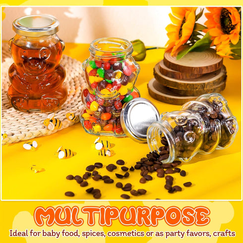 24 Pack 4 oz Patelai Glass Bear Shaped Honey Jars with Lids Reusable Small Tilted Bear Glass Bottles Containers