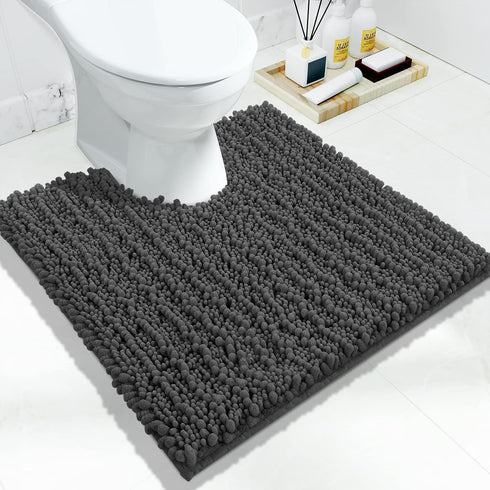 Yimobra Luxury Shaggy U-Shaped Toilet Rug, 24.4 X 24.4 Inches, Soft Contour Mat for Bathroom Floor, Non Slip Carpet,