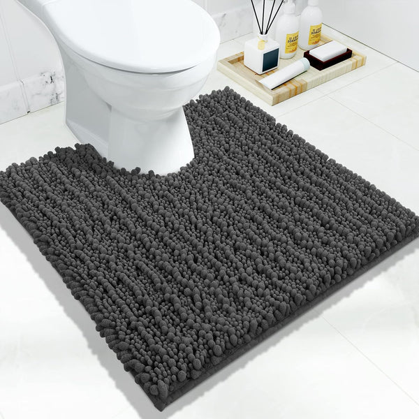 Yimobra Luxury Shaggy U-Shaped Toilet Rug, 24.4 X 24.4 Inches, Soft Contour Mat for Bathroom Floor, Non Slip Carpet,