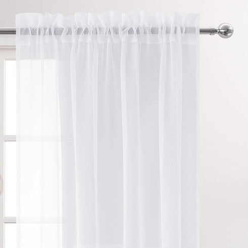DWCN 95 Inch Length Sheer Curtains, 2 Panels Set, White Rod Pocket Lightweight Voile Drapes for Bedroom/Hotel