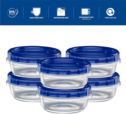 Elegant Disposables Twist Top Deli Containers, Reusable Stackable Food Storage Containers with Blue Screw on Lid - 10