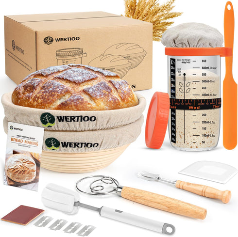 Sourdough Bread Baking Supplies, Sourdough Starter Kit, 2 9 Inch Round Banneton