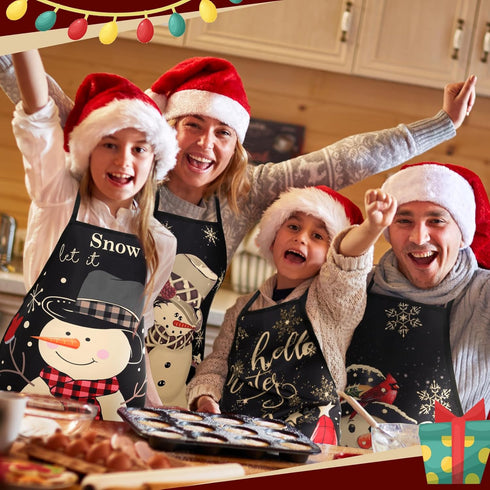 8 Pcs Winter Aprons for Women Black Snowman Let It Snow Xmas Trees Snowflake Hello Winter Kitchen Apron Kitchen Cooking