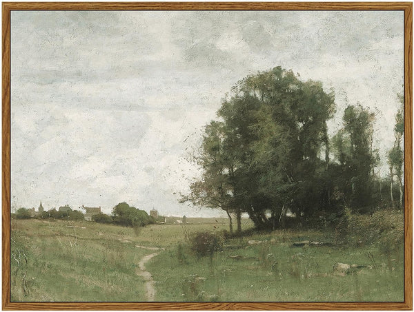ARPEOTCY Vintage Country Framed Wall Art, The Path to the Village Scenery Retro Painting, 12x16 Inch Canvas Print