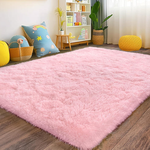 Pink Area Rugs 4x6 for Bedroom Girls, Soft Fluffy Shag Carpet for Living Room, Non-Slip Indoor Floor Rug