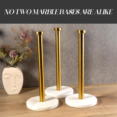 Countertop, 6" Koville African Genuine Marble Paper Towel Holder Stone Base Gold Rod Paper Towel Holder Stand