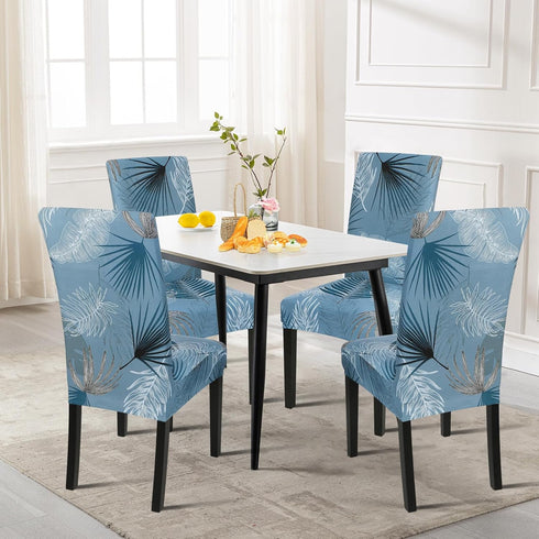SearchI Summer Pattern Dining Room Chair Covers Set of 4, Stretch Printed Parsons Slipcovers, Blue