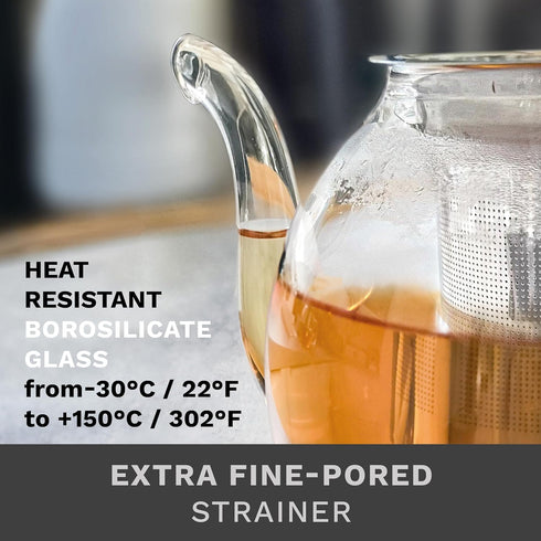Creano Glass Teapot 34oz (1000ml) with Stainless Steel Strainer and Glass Lid