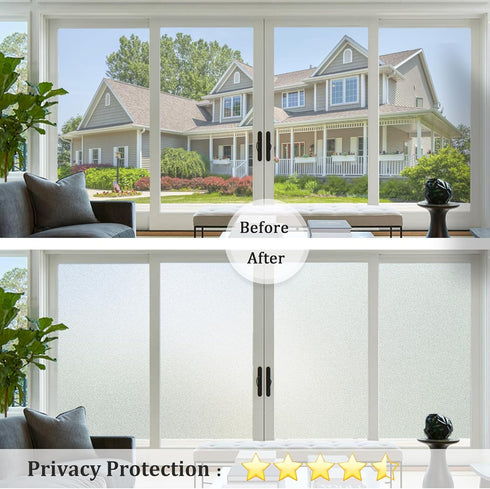 Coavas Frosted Glass Window Privacy Film, Non-Adhesive Stained Glass Window Covering for Home Office 11.8x78.7