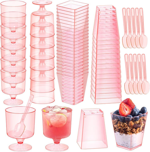 LifeIdeas 300 Pink Mini Dessert Cups with Spoons - 5 oz Valentines