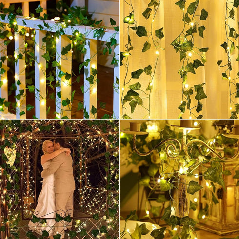 33ft 100 KASZOO LED Vine with Fairy Lights with Remote, Fake Vines String Lights Battery/USB Operated, Ivy Garland